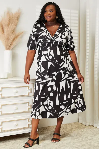 Truedames Printed Surplice Balloon Sleeve Dress In Multi