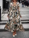 Truedames Printed Surplice Flounce Sleeve Maxi Dress In Brown