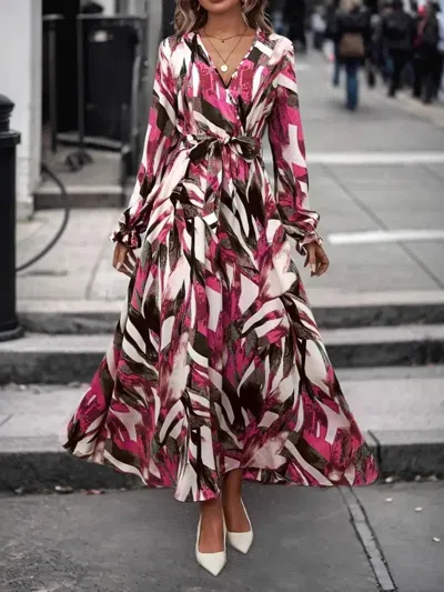 Truedames Printed Surplice Flounce Sleeve Maxi Dress In Red
