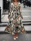 Truedames Printed Surplice Long Sleeve Maxi Dress In Multi