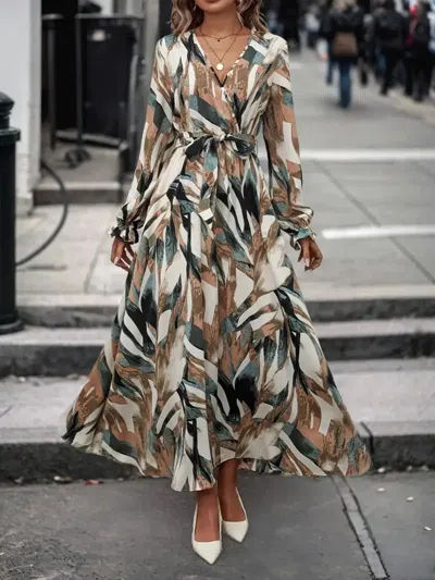 Truedames Printed Surplice Long Sleeve Maxi Dress In Multi
