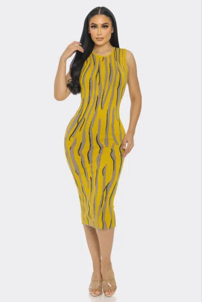 Truedames Printed Sweater Knit Midi Dress In Yellow