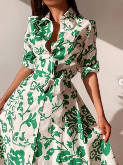 Truedames Printed Tie Waist Shirt Dress In White