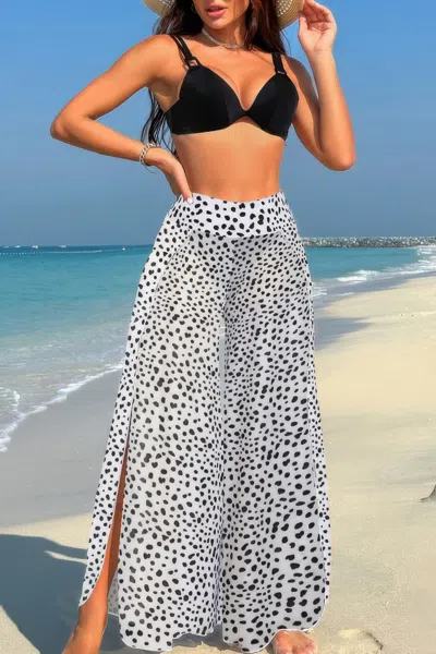 Truedames Printed Two Pieces Split Sheer Mesh Pants Swimsuit In Multi