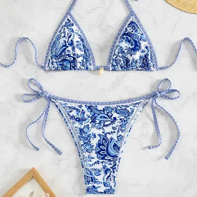 Truedames Printed Two-piece Bikini Set With Adjustable Straps Women's Swimsuit In Blue