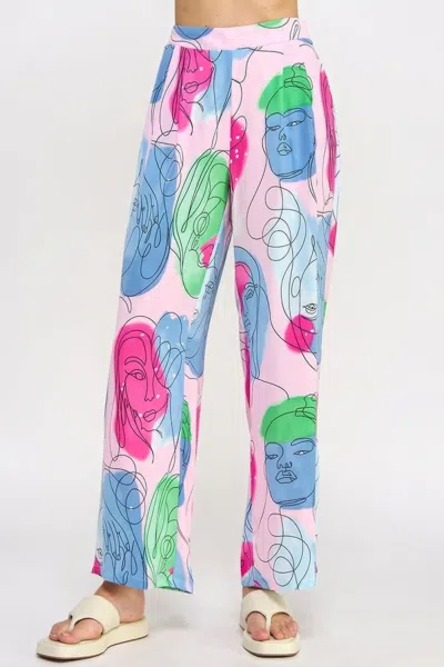 Truedames Printed Wide Leg Pant With Elastic Back In Multi
