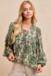 Truedames Printed Woven Front Tied Blouse With Baloon Sleeve In Multi