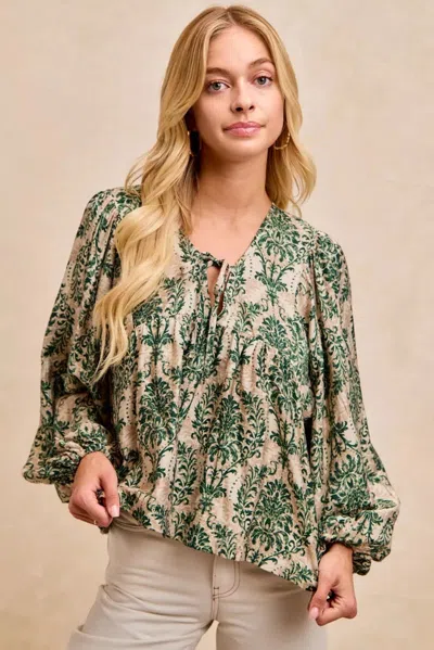 Truedames Printed Woven Front Tied Blouse With Baloon Sleeve In Multi
