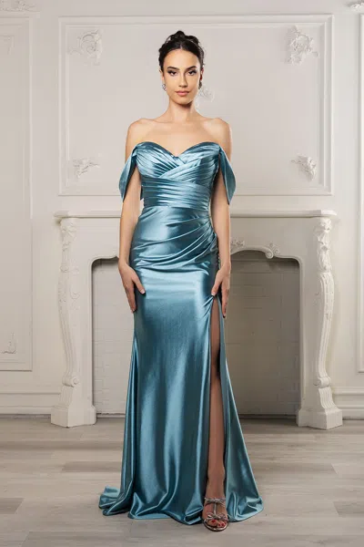 Truedames Prom Dress Off-shoulder Sleeveless Formal Dress In Blue
