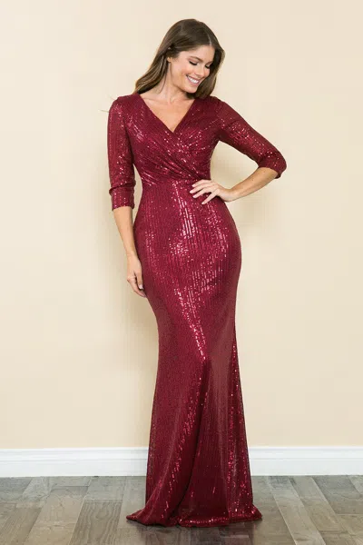 Truedames Prom Dress ¾ Sleeve Mermaid Gown In Red