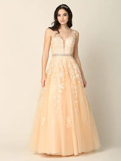 Truedames Prom Dress Sleeveless Embroidered A-line Ballgown In Brown