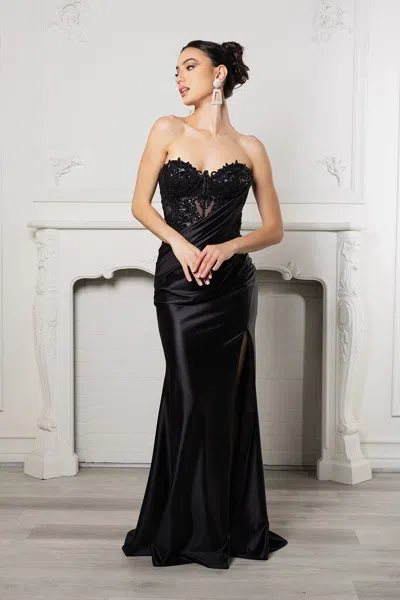 Truedames Prom Dress Sweetheart High Side Slit Gala Gown In Black