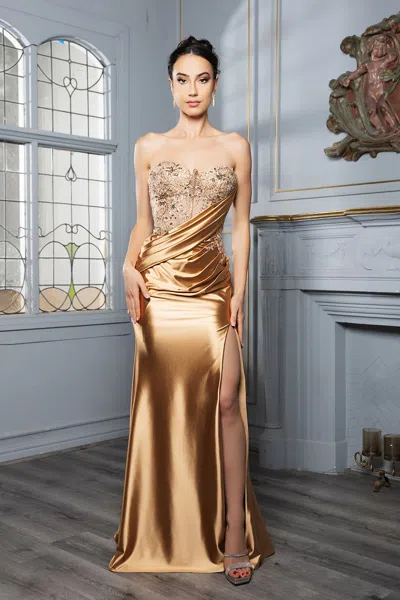 Truedames Prom Dress Sweetheart High Side Slit Gala Gown In Gold