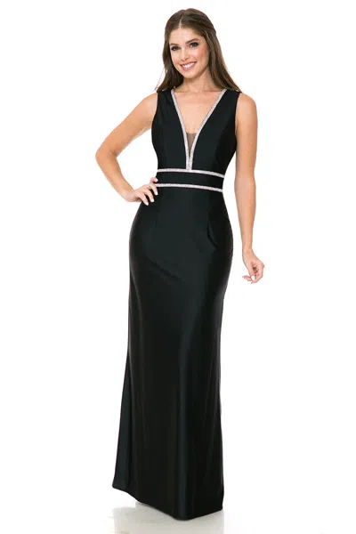 Truedames Prom Dress V-neck A-line Fully Lined Gala Gown In Black