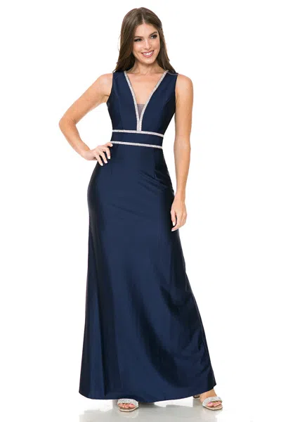 Truedames Prom Dress V-neck A-line Fully Lined Gala Gown In Blue