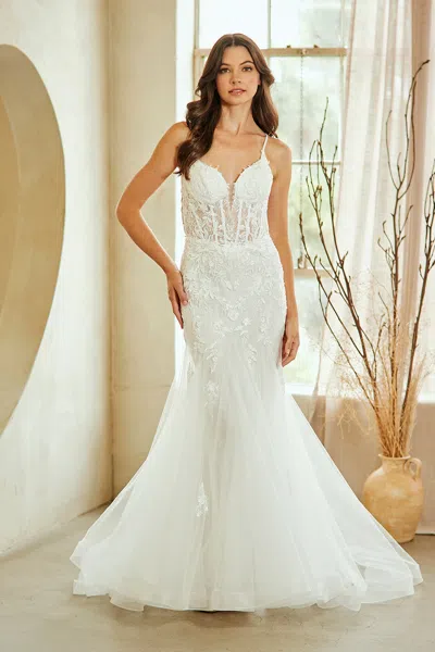 Truedames Prom Dress V-neck Beaded Mermaid Pageant Gown In White