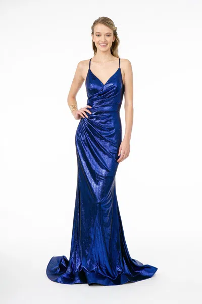Truedames Prom Glossy Formal Dress In Blue