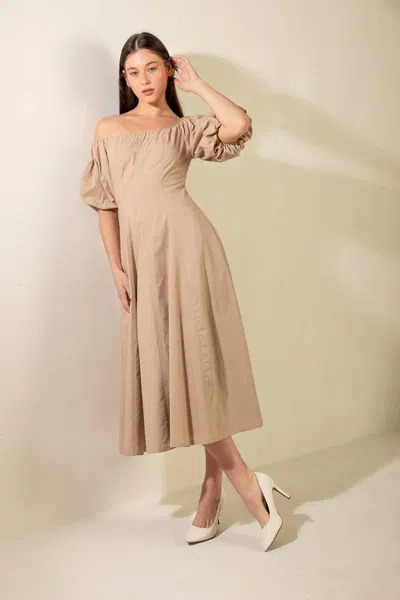 Truedames Protecting My Peace Taupe Woven Midi Dress In Brown