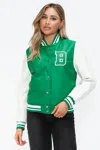 Truedames Pu Leather Contrast Snap Down Bomber Jacket In Green