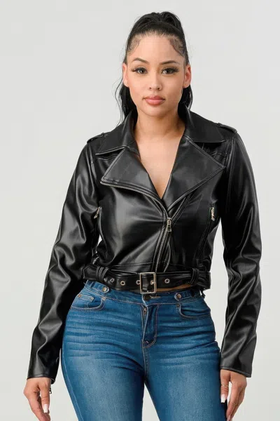 Truedames Pu Leather Jacket In Black