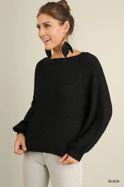 Truedames Puff Sleeve Boat Neck Sweater In Black