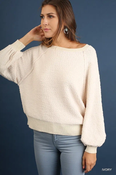 Truedames Puff Sleeve Boat Neck Sweater In Multi