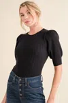 Truedames Puffed Half Sleeve Rib Basic Bodysuit In Multi