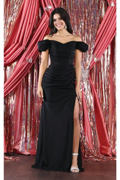 Truedames Puffed Sleeve Off Shoulder Bridesmaid Gown In Black