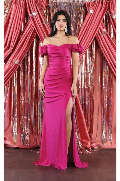 Truedames Puffed Sleeve Off Shoulder Bridesmaid Gown In Pink