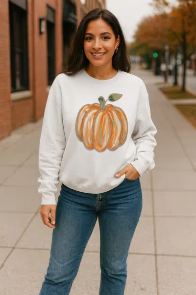 Truedames Pumpkin Print Sweater In White