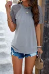 Truedames Pure Color Hollow Out Sleeve Round Neck T Shirt In Gray