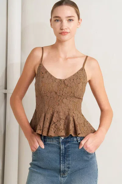 Truedames Purely Romantic Woven Lace Cami Top In Brown