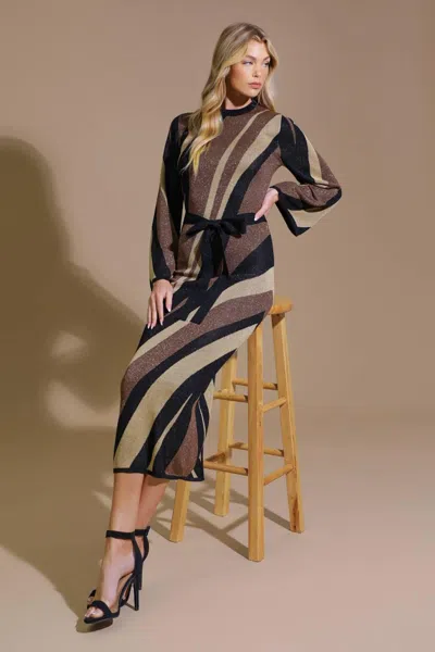 Truedames Put On A Smile Midi Sweater Dress In Brown