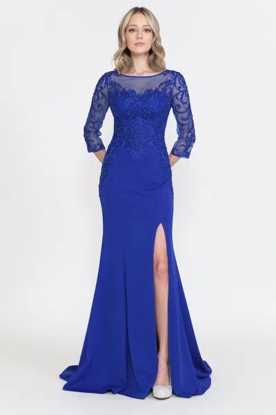 Truedames Quarter Sleeve Classy Mother Of Bride Dress In Blue