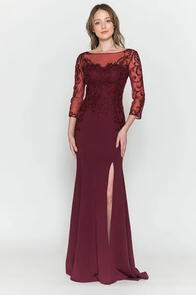 Truedames Quarter Sleeve Classy Mother Of Bride Dress In Burgundy