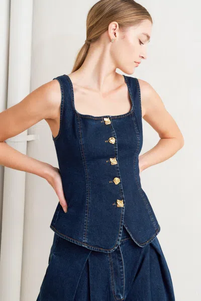 Truedames Quiet Luxe Denim Top In Blue