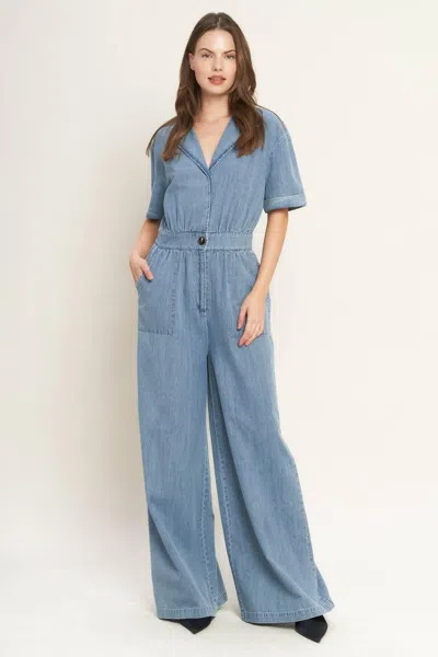 Truedames Quiet Luxury Lightweight Denim Jumpsuit In Blue