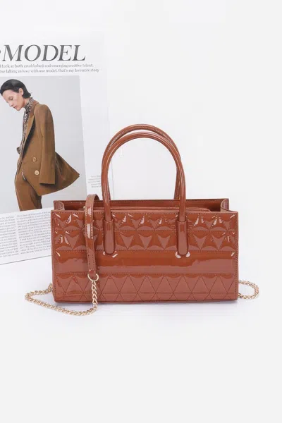 Truedames Quilted Enamel Handbag In Brown