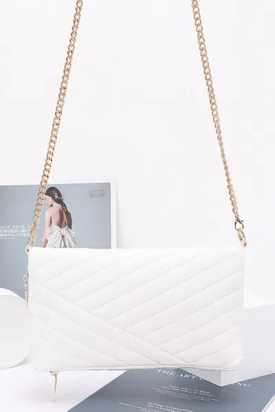 Truedames Quilted Faux Leather Half Folded Cltuch In White