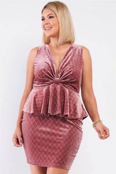 Truedames Quilted Glitter Print Sleeveless Bow Gathered Plunging V-neck Flare Hem Fitted Mini Dress In Multi