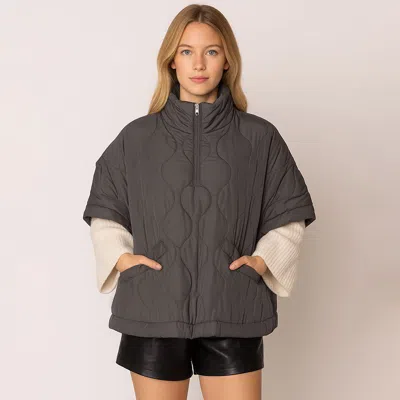 Truedames Quilted Short Sleeves Puffer Pullover Poncho In Gray