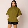 Truedames Quilted Short Sleeves Puffer Pullover Poncho In Green