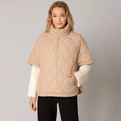 Truedames Quilted Short Sleeves Puffer Pullover Poncho In Nude