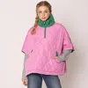 Truedames Quilted Short Sleeves Puffer Pullover Poncho In Pink