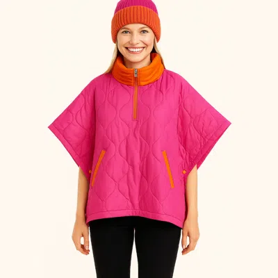 Truedames Quilted Short Sleeves Puffer Pullover Poncho In Pink