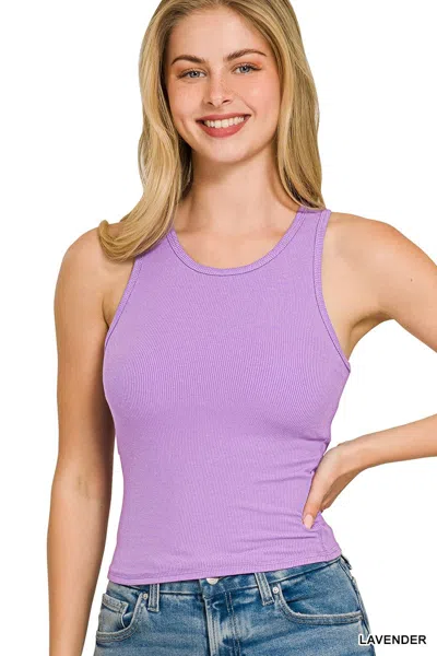 Truedames Racer Back Rib Tank Top With Removable Pads In Purple