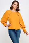 Truedames Raglan Long Sleeve Top With Back Neck Tie In Yellow