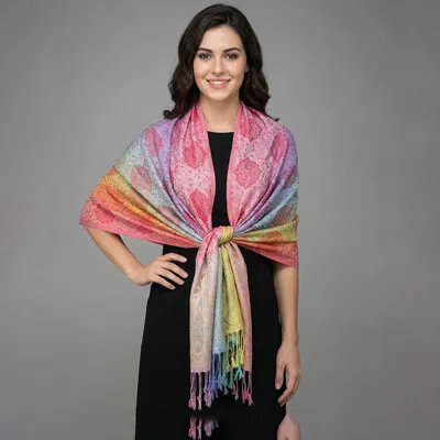 Truedames Rainbow Ornate Paisley Pattern Pashmina Shawl Scarf In Multi
