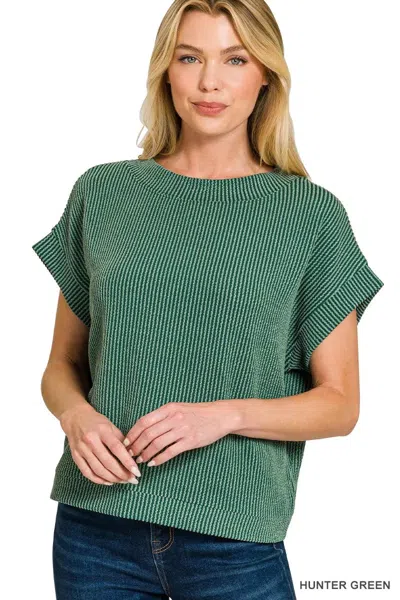 Truedames Raised Rib Cap Sleeve Top In Green