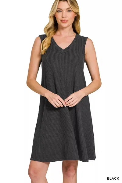 Truedames Raised Rib Sleeveless Mini Dress In Black